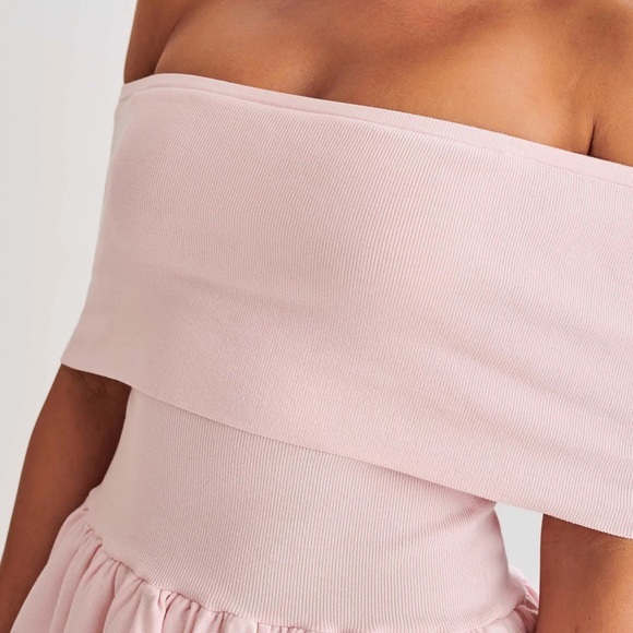 MESHKI LYDIA Off Shoulder Knit Mini Dress - Fairy Floss Pink - Picture 3 of 6
